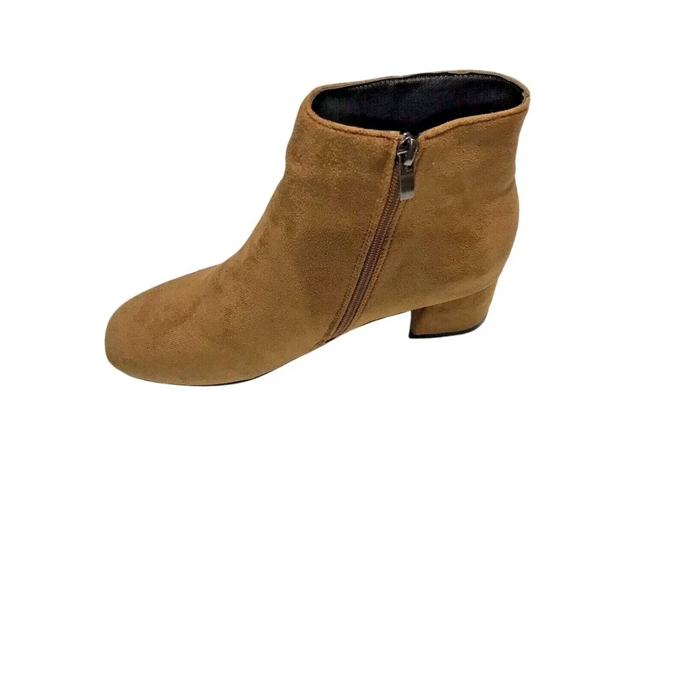 brown faux zip up‎ suede bootie round toe size 9